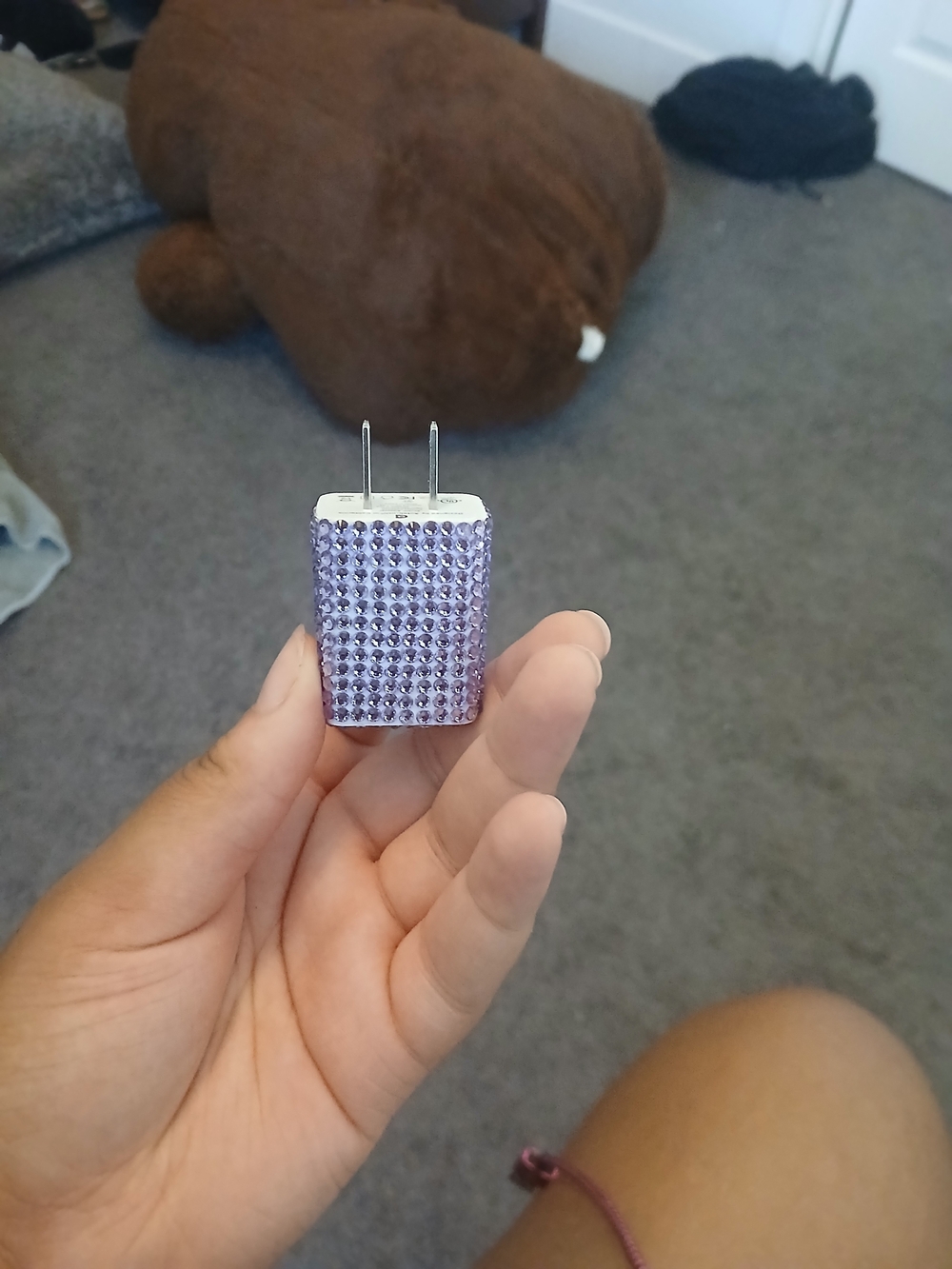 Stylish Lavender Rhinestone USB Wall Charger Adapter